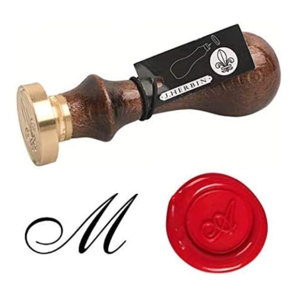 JACQUES HERBIN Brass Seal Round with Wooden Handle 24mm English Letter-M