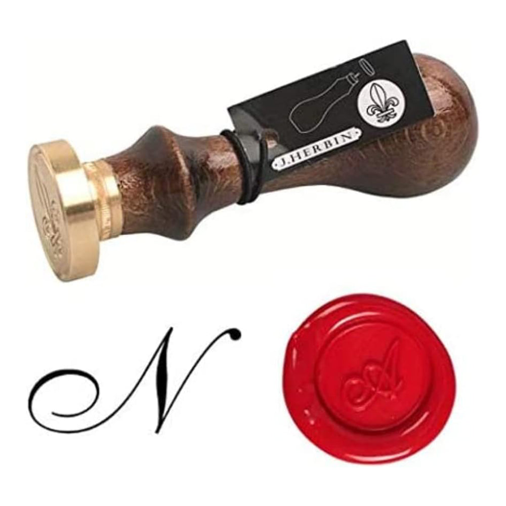 JACQUES HERBIN Brass Seal Round with Wooden Handle 24mm English Letter-N