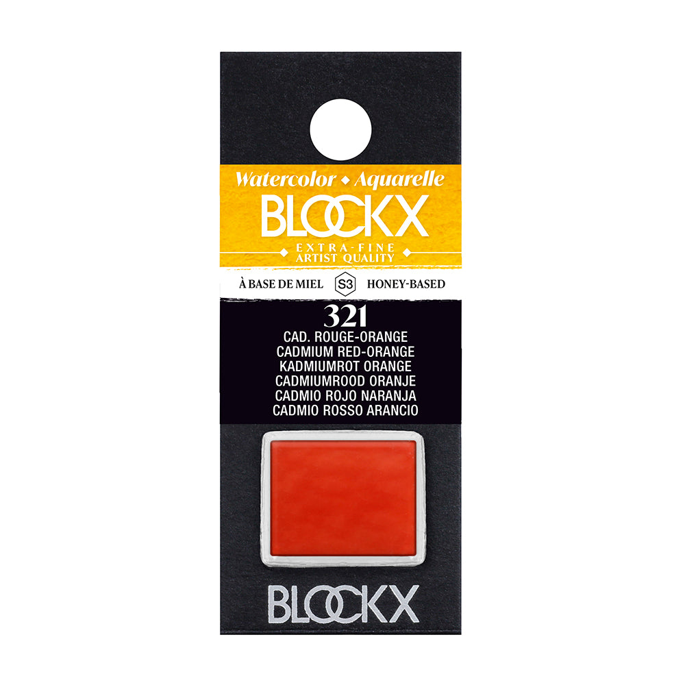 BLOCKX Artists' Watercolour Half Pan 1.5ml Cadmium Red Orange