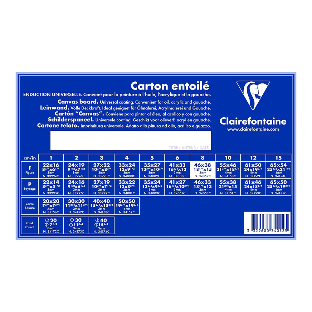 CLAIREFONTAINE Canvas Board White 3mm Portrait 46x38cm