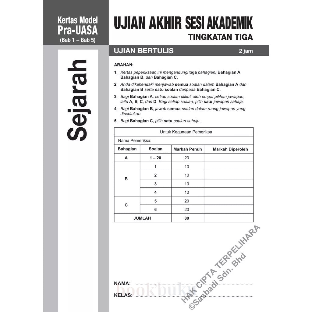 Kertas Model UASA KSSM Sejarah Tingkatan 3 (Edisi Semakan)