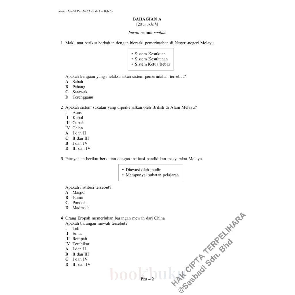 Kertas Model UASA KSSM Sejarah Tingkatan 3 (Edisi Semakan)