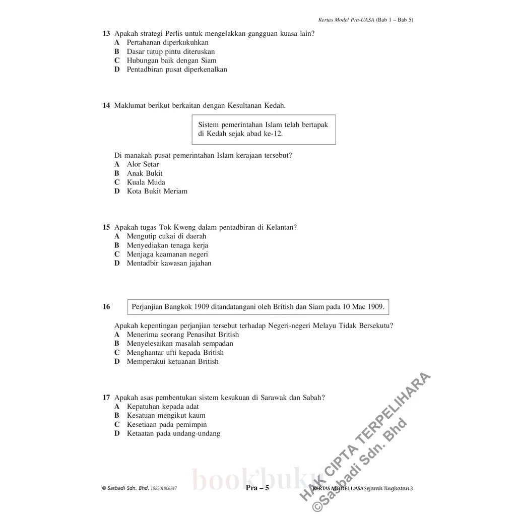 Kertas Model UASA KSSM Sejarah Tingkatan 3 (Edisi Semakan)