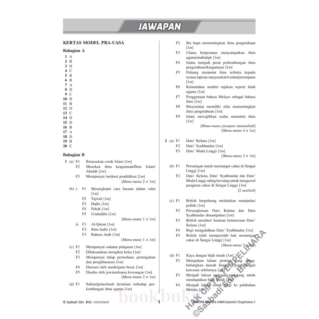 Kertas Model UASA KSSM Sejarah Tingkatan 3 (Edisi Semakan)