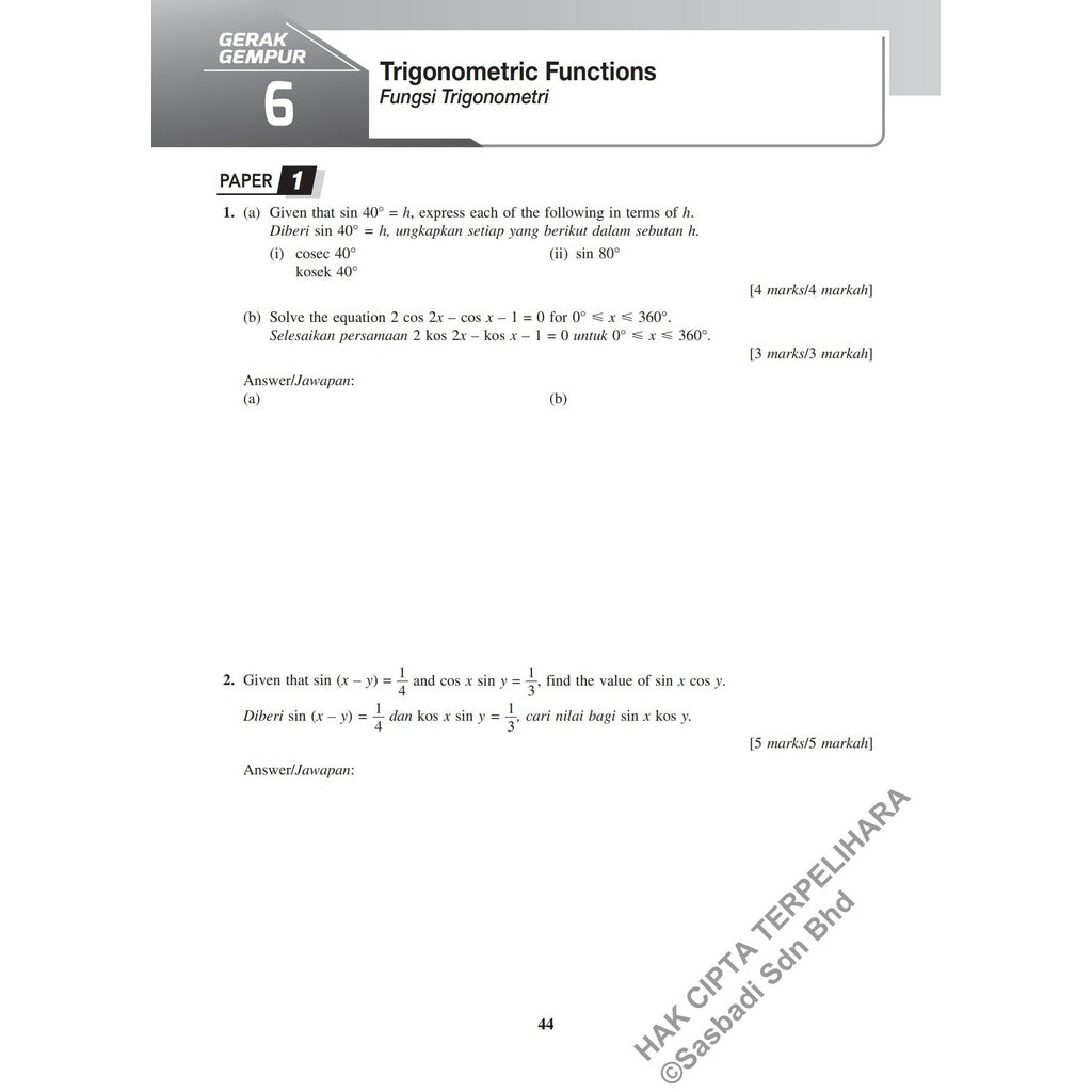 Gerak Gempur SPM Matematik Tambahan (Bilingual) Tingkatan 5