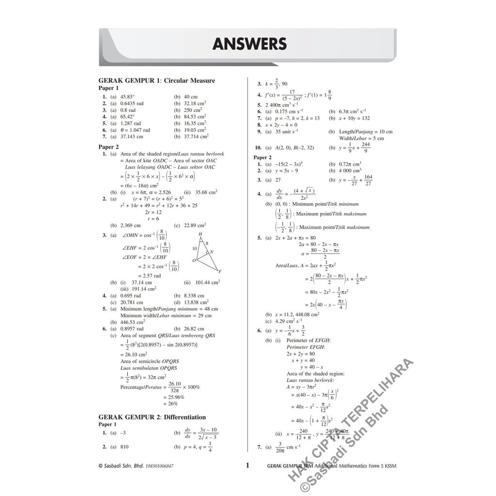 Gerak Gempur SPM Matematik Tambahan (Bilingual) Tingkatan 5