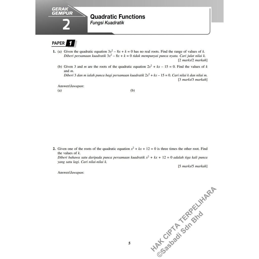 Gerak Gempur SPM Matematik Tambahan (Bilingual) Tingkatan 4