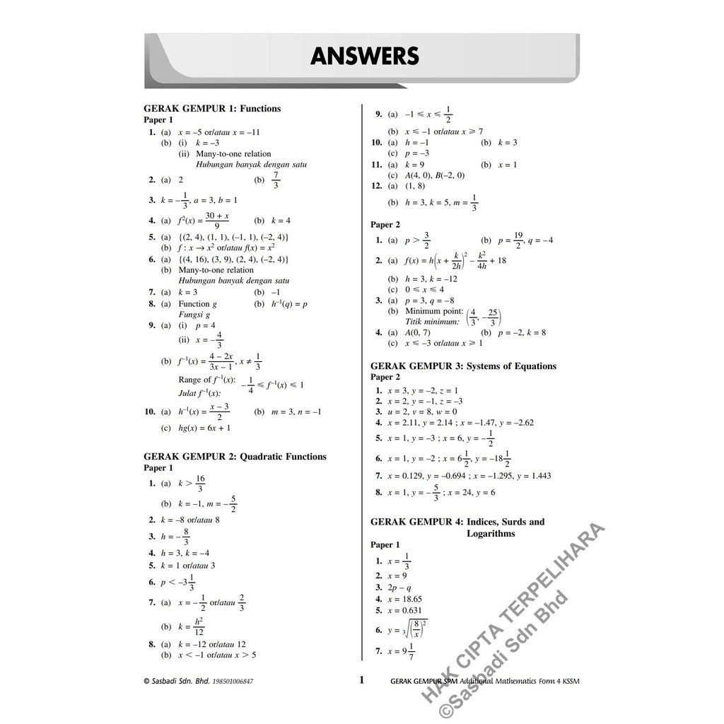 Gerak Gempur SPM Matematik Tambahan (Bilingual) Tingkatan 4