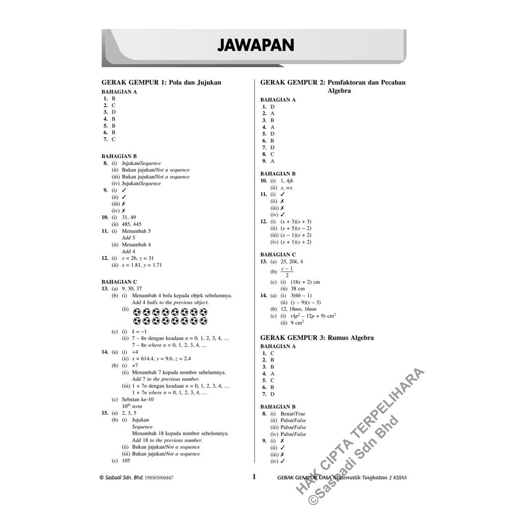 Gerak Gempur UASA KSSM Matematik (Bilingual) Tingkatan 2