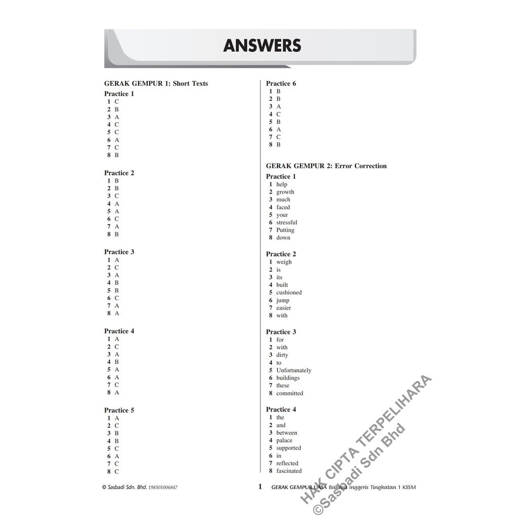 Gerak Gempur UASA KSSM English Form 1