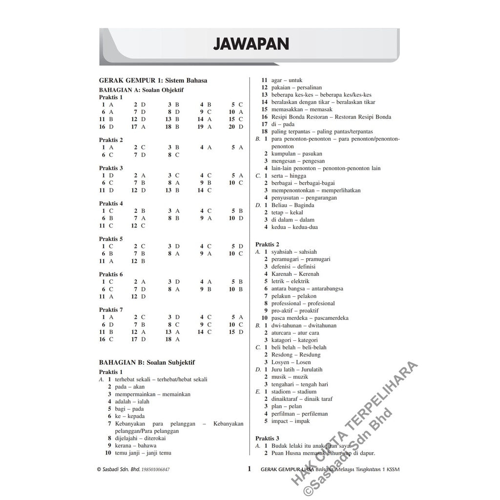 Gerak Gempur UASA KSSM Bahasa Melayu Tingkatan 1
