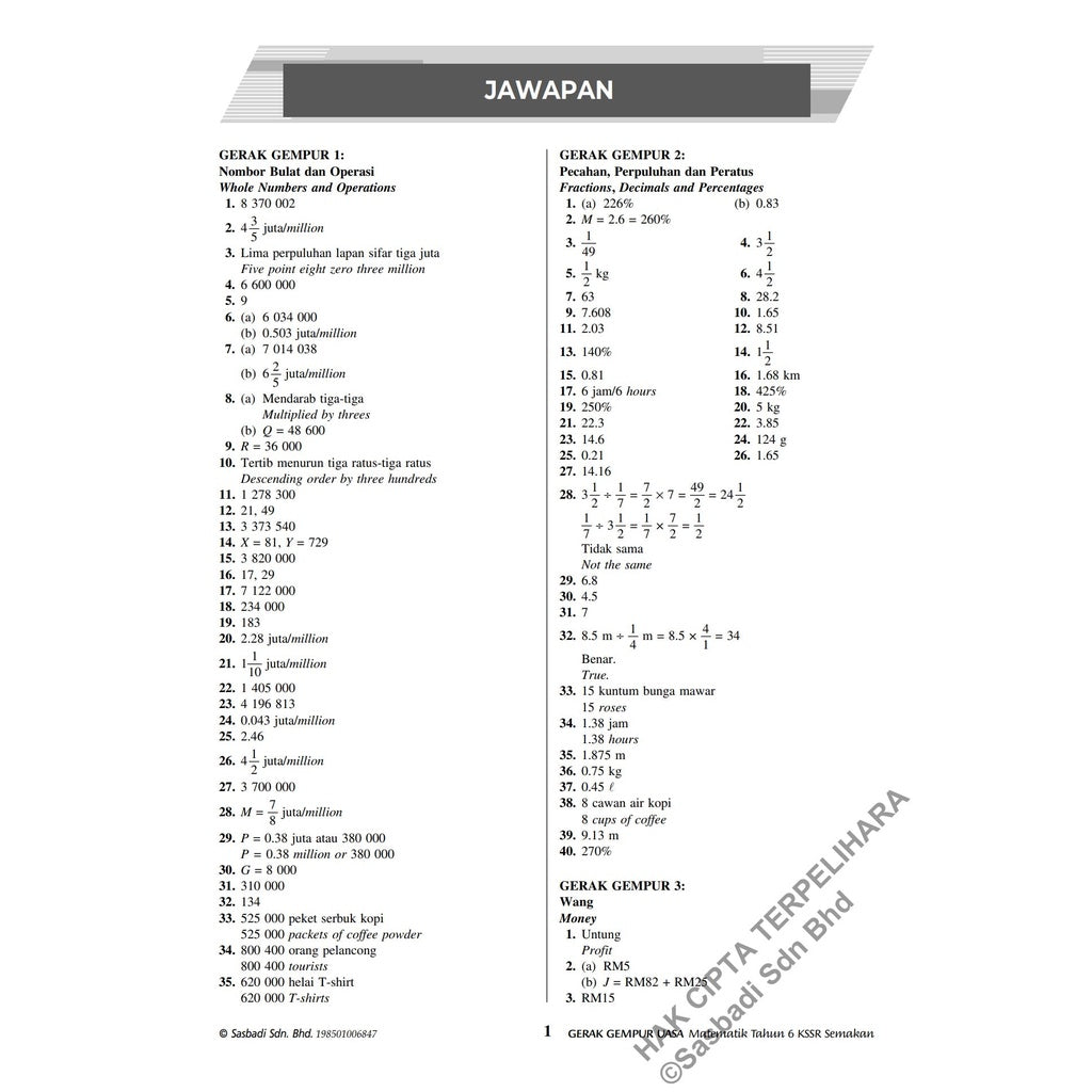 Gerak Gempur UASA KSSR Matematik Tahun 6