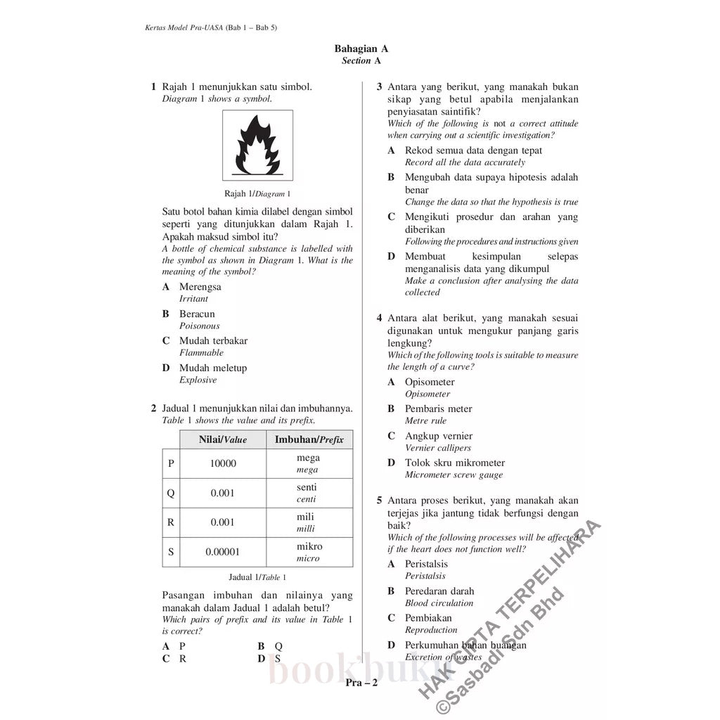 Kertas Model UASA KSSM Sains (Bilingual) Tingkatan 1 (Edisi Semakan)