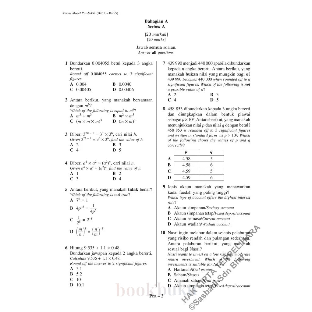 Kertas Model UASA KSSM Matematik (Bilingual) (Edisi Semakan)