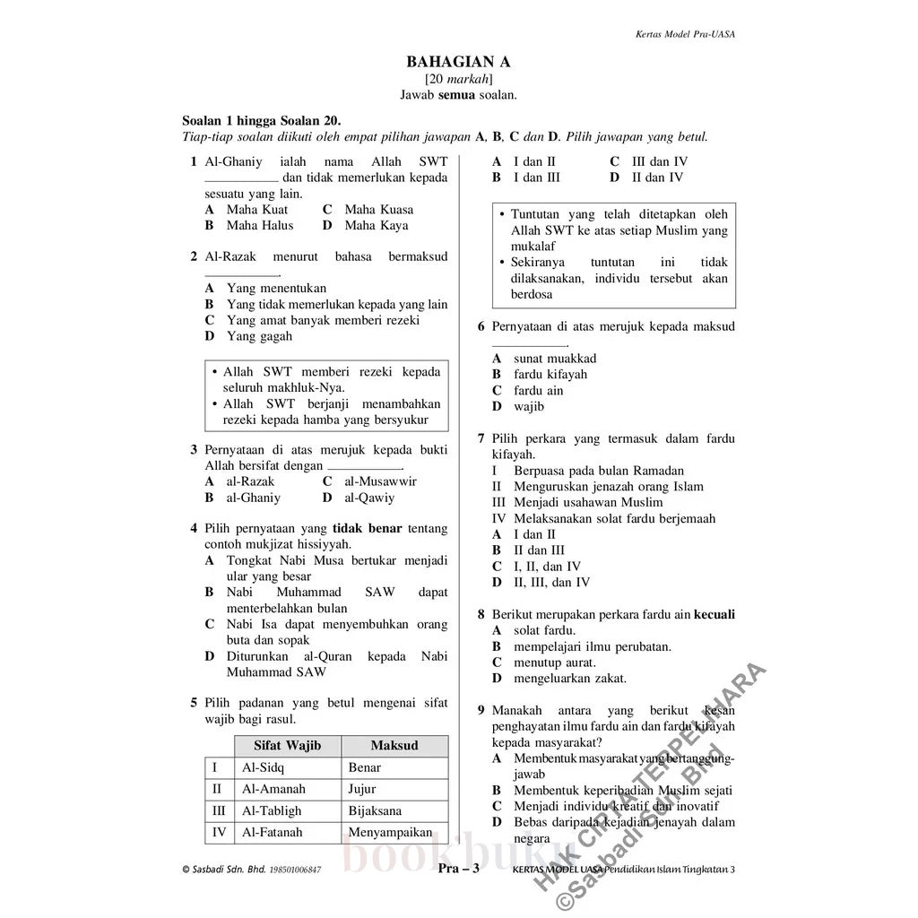 Kertas Model UASA KSSM Pendidikan Islam Tingkatan 3 (Edisi Semakan)
