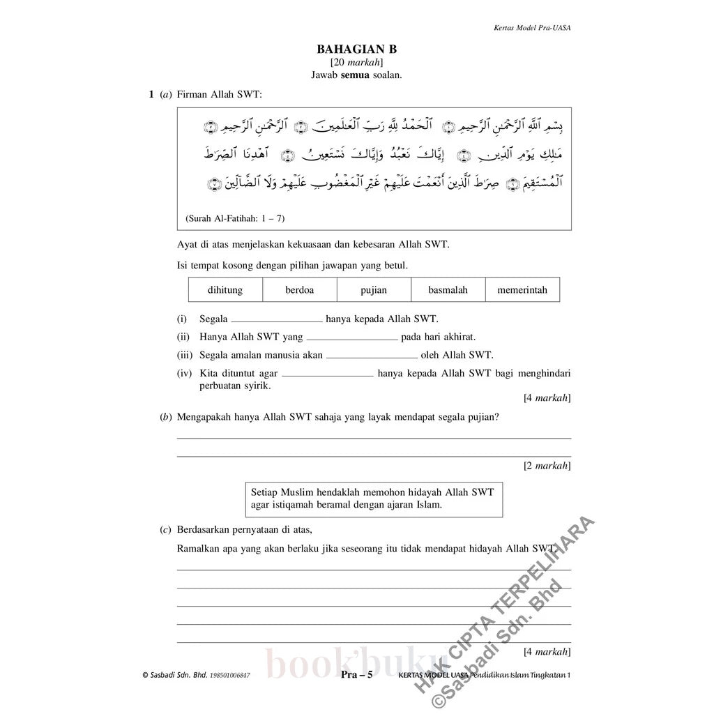 Kertas Model UASA KSSM Pendidikan Islam Tingkatan 1 (Edisi Semakan)
