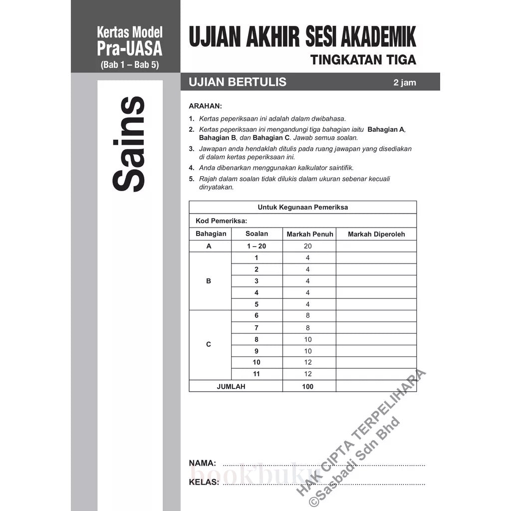 Kertas Model UASA KSSM Matematik (Bilingual) Tingkatan 3 (Edisi Semakan)