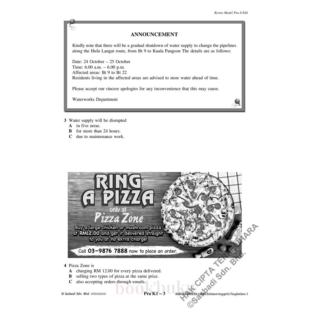 Kertas Model UASA KSSM English Form 3 (Edisi Semakan)