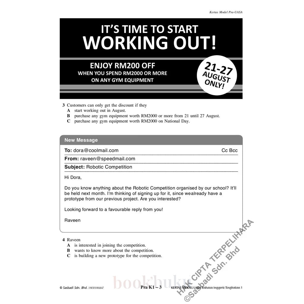 Kertas Model UASA KSSM English Form 1 (Edisi Semakan)