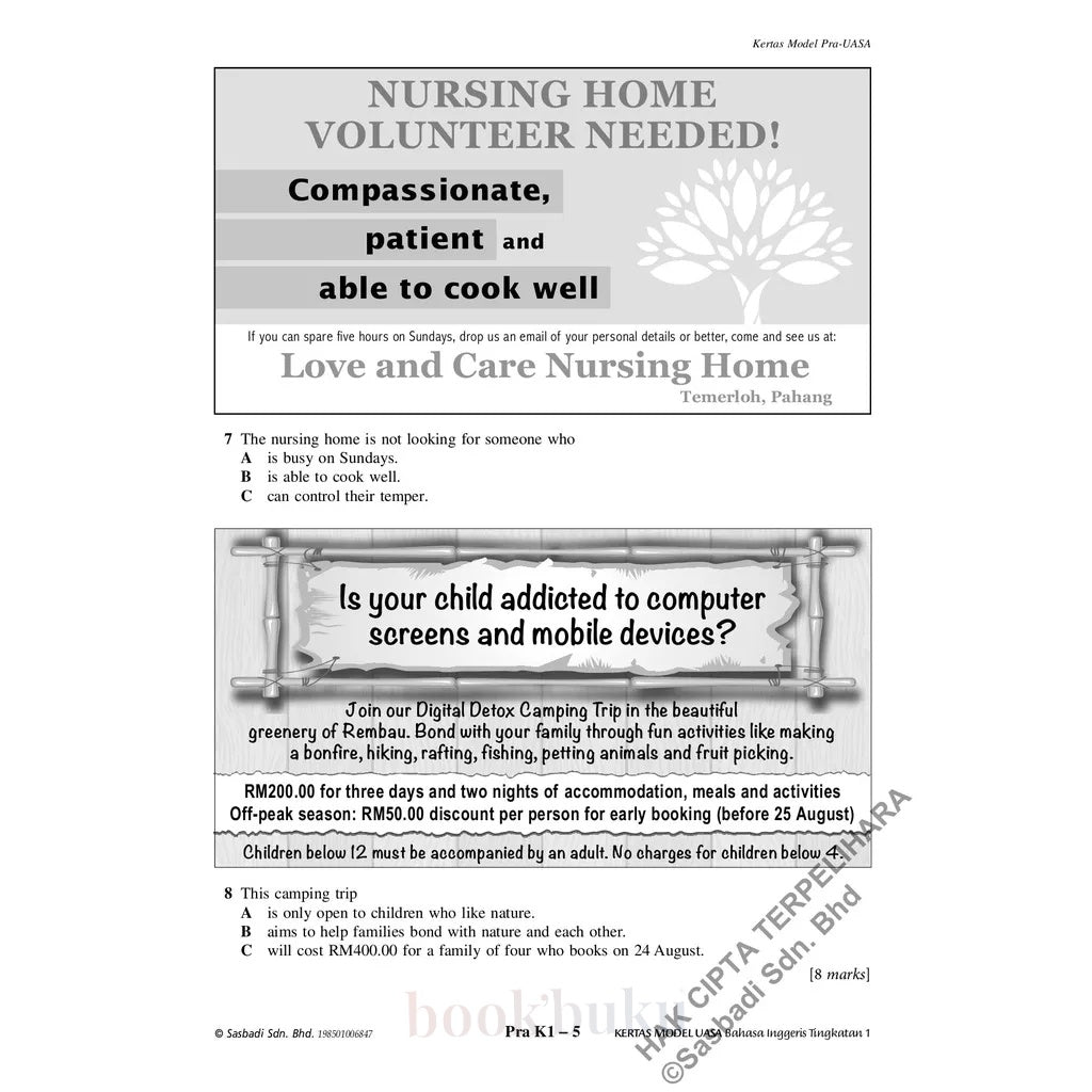 Kertas Model UASA KSSM English Form 1 (Edisi Semakan)