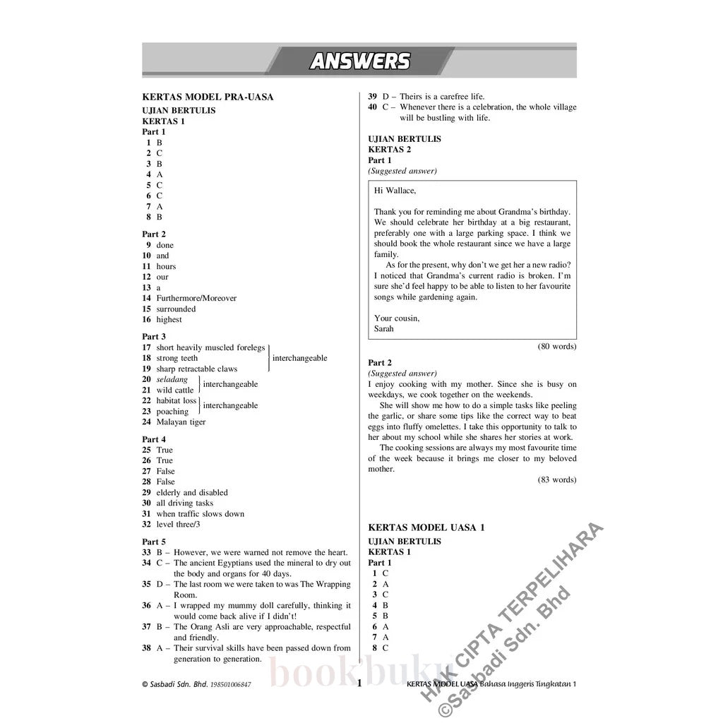 Kertas Model UASA KSSM English Form 1 (Edisi Semakan)
