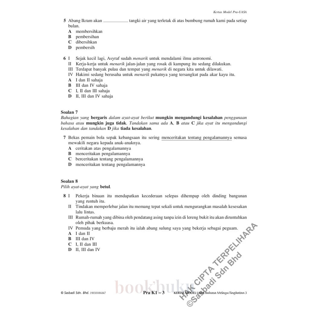 Kertas Model UASA KSSM Bahasa Melayu Tingkatan 3 (Edisi Semakan)