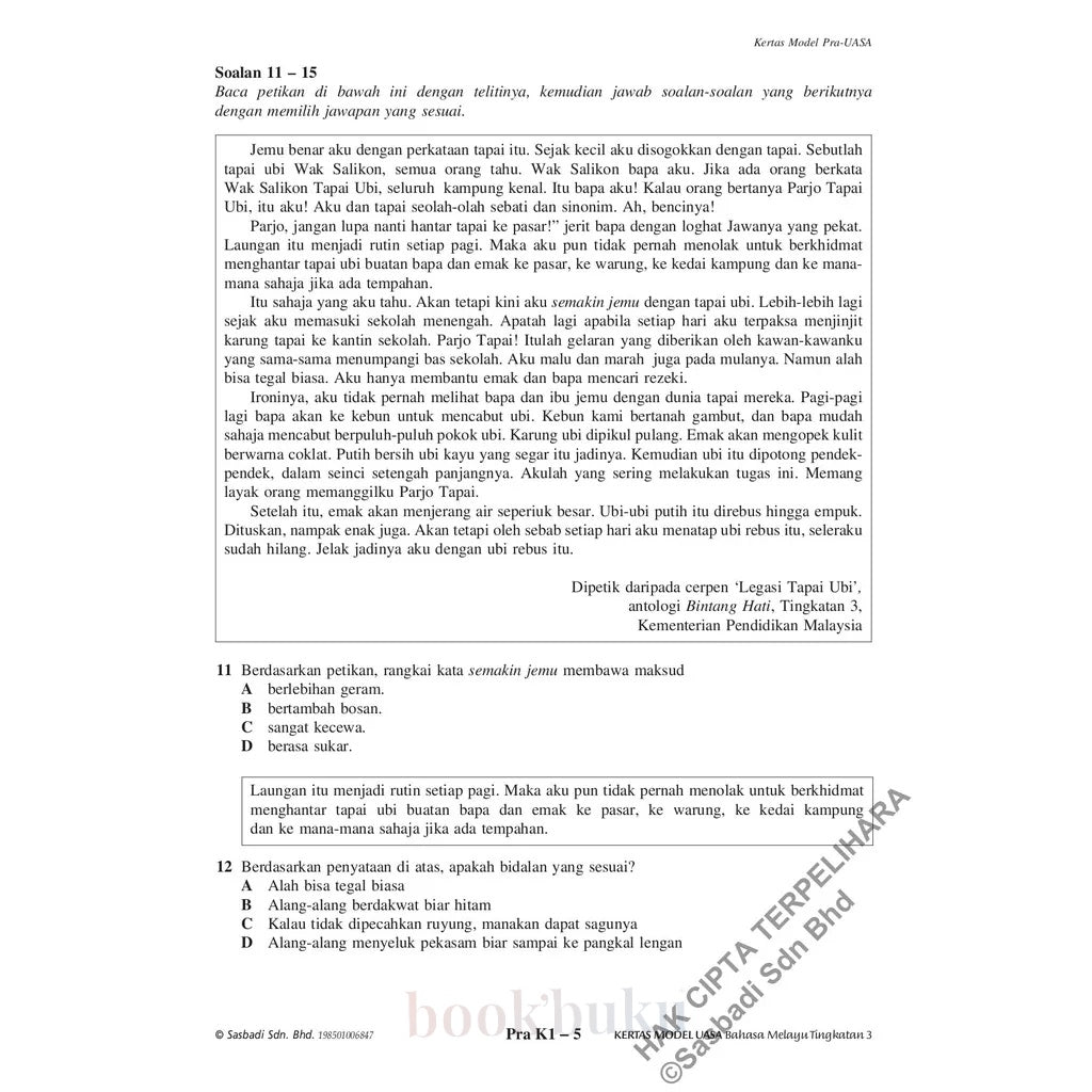 Kertas Model UASA KSSM Bahasa Melayu Tingkatan 3 (Edisi Semakan)