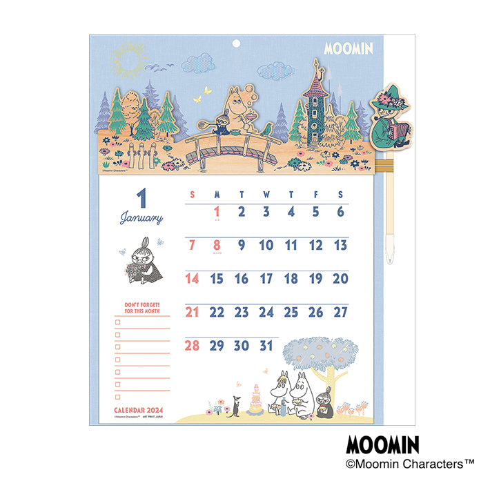 SUN-STAR 2024 Wall Calendar APJ Moomin with Wood Header