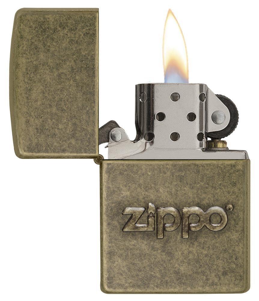 ZIPPO Lighter Antique Brass with Stamped Zippo Logo