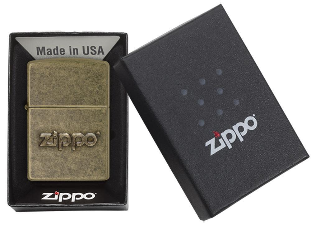 ZIPPO Lighter Antique Brass with Stamped Zippo Logo
