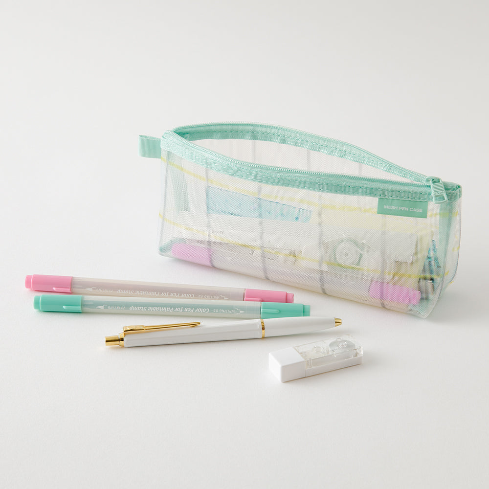 MIDORI Mesh Pen Case with Gusset Limited Edition Check Green