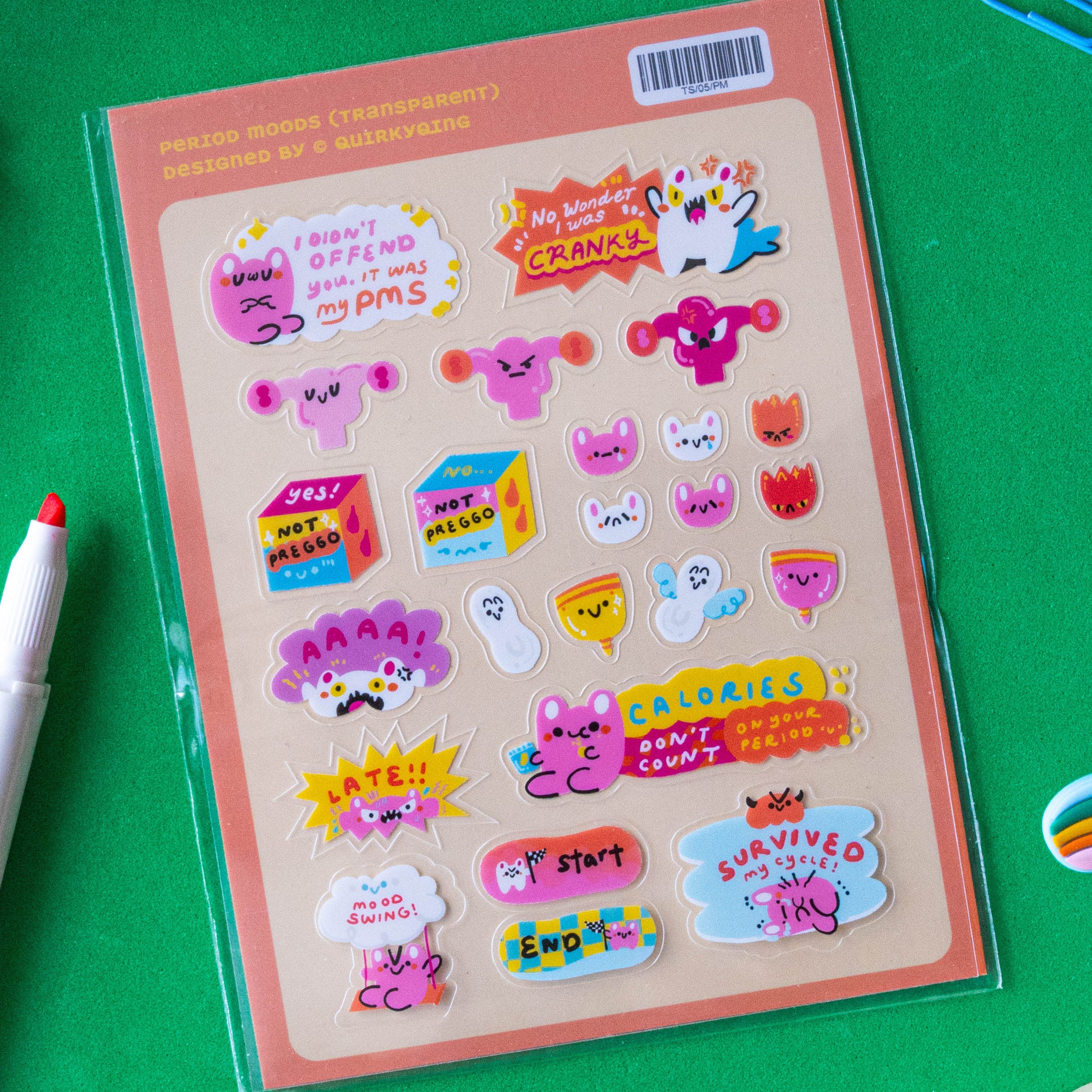 QUIRKYQING Transparent Sticker Period Moods