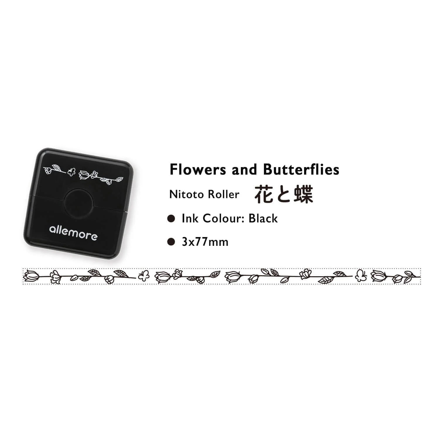 SHACHIHATA Nototo Roller Stamp Black Ink- Flowers And Butterflies