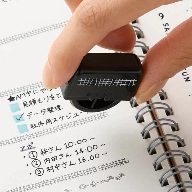 SHACHIHATA Nototo Roller Stamp Black Ink- Hand Drawn Plaid