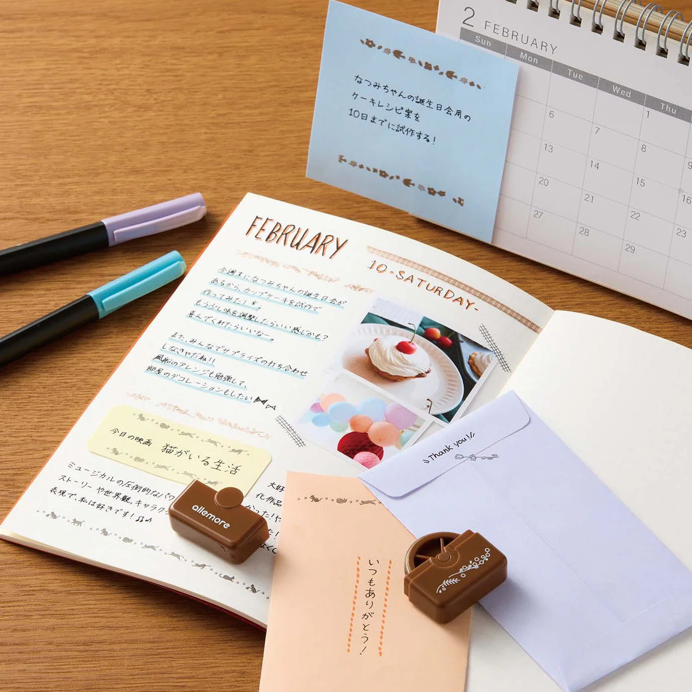 SHACHIHATA Nototo Roller Stamp Brown Ink- Flowers And Birds