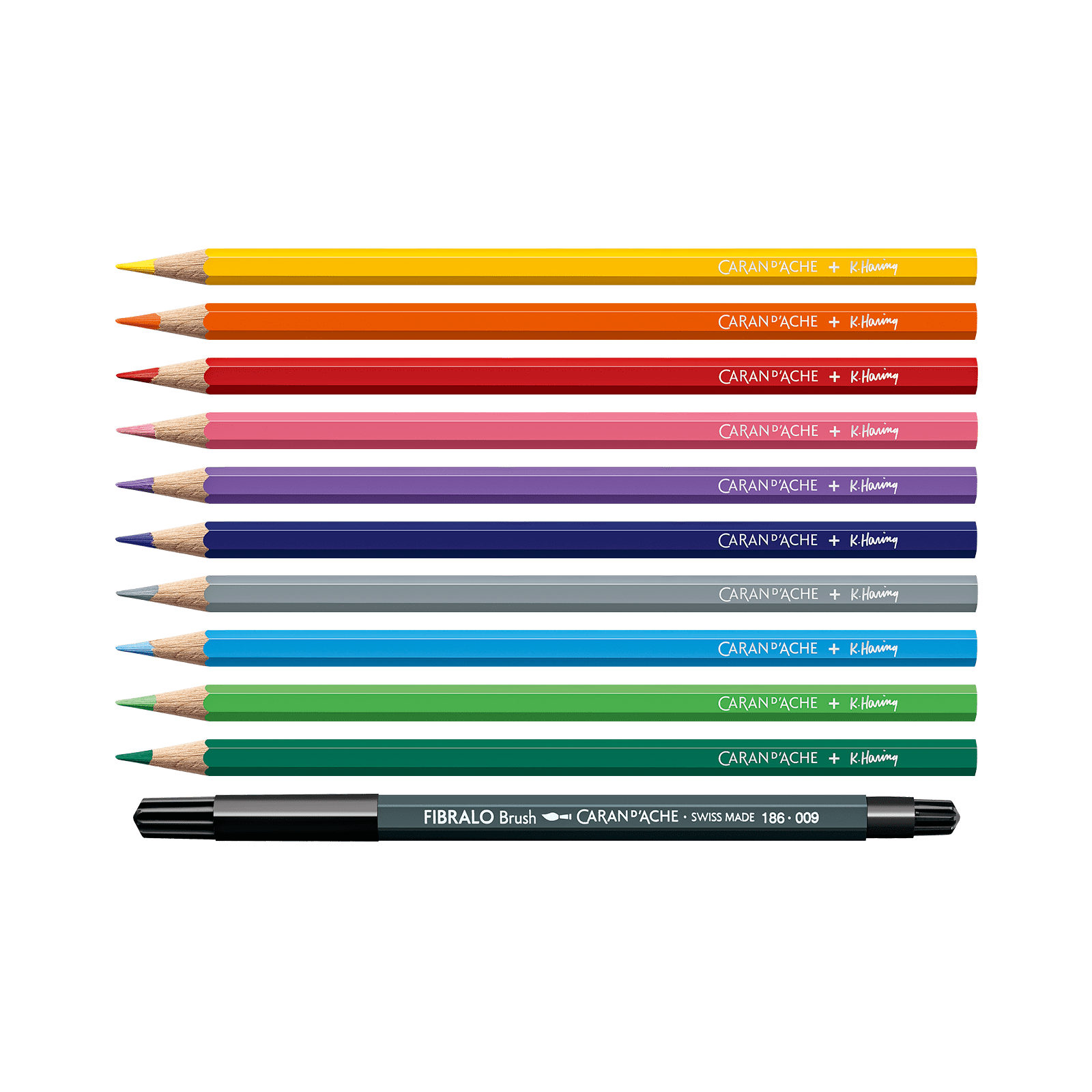 CARAN D'ACHE x Keith Haring Colour Set w/ 10 Water Soluble Colours & 1 Black Fibralo Brush