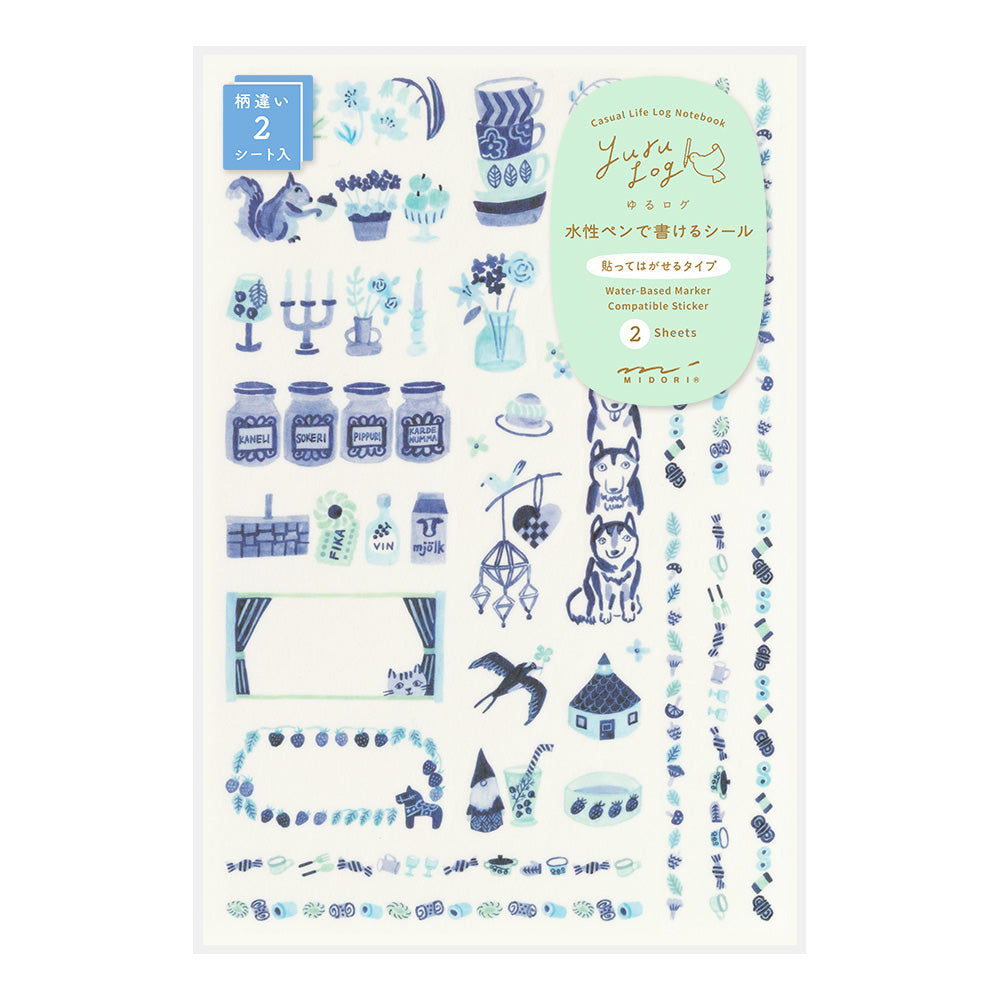 MIDORI Yuru Log Sticker 2-Sheets Blue Nordic
