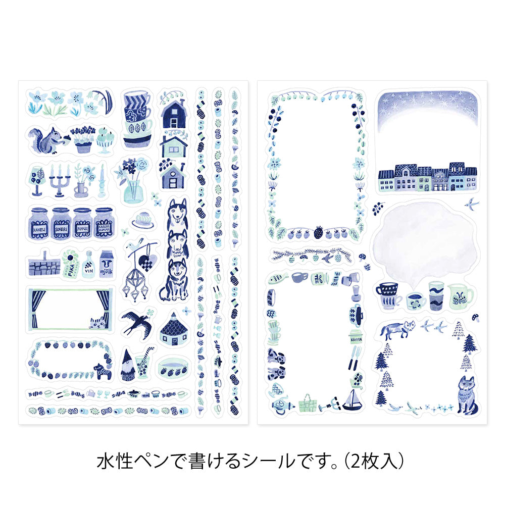 MIDORI Yuru Log Sticker 2-Sheets Blue Nordic
