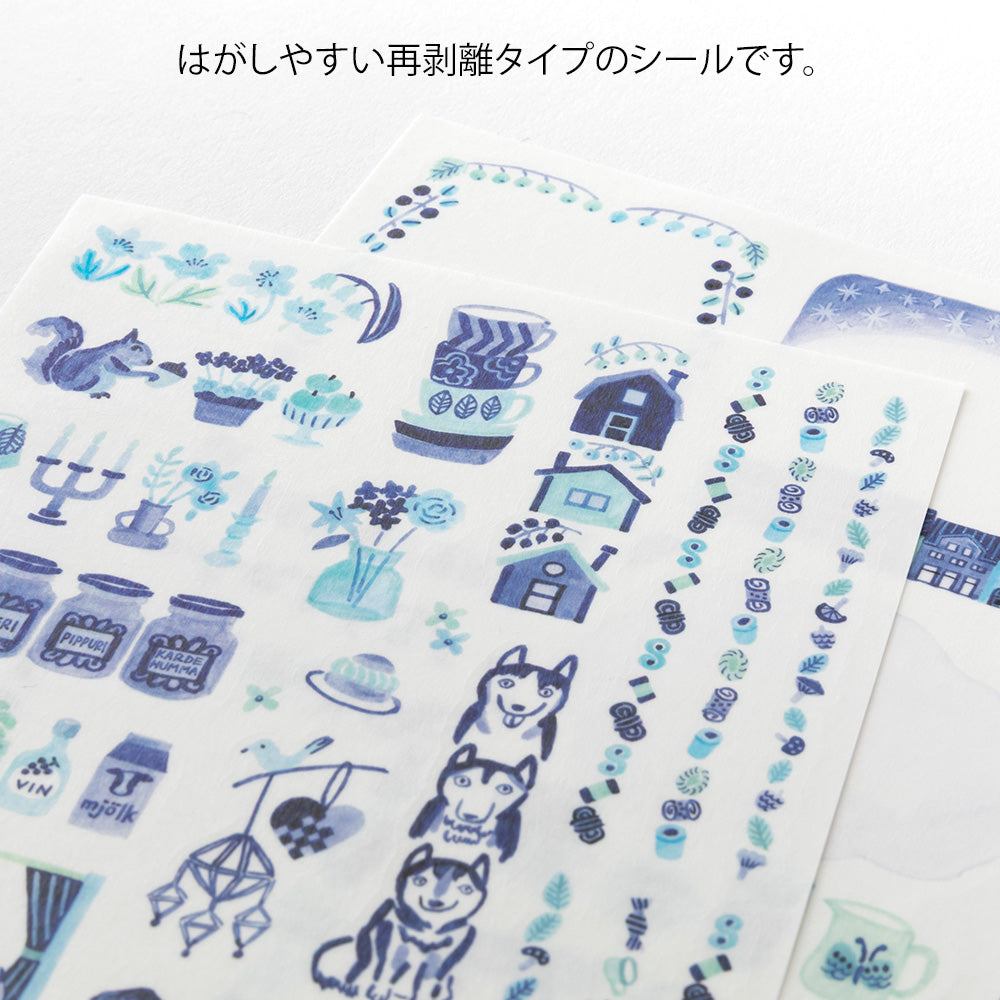MIDORI Yuru Log Sticker 2-Sheets Blue Nordic