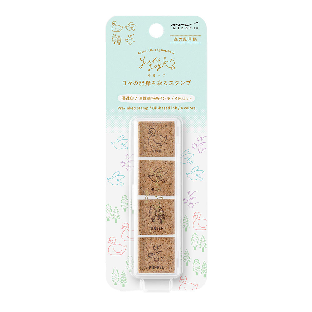 MIDORI Yuru Log Pre-Inked Stamp Forest Scenery