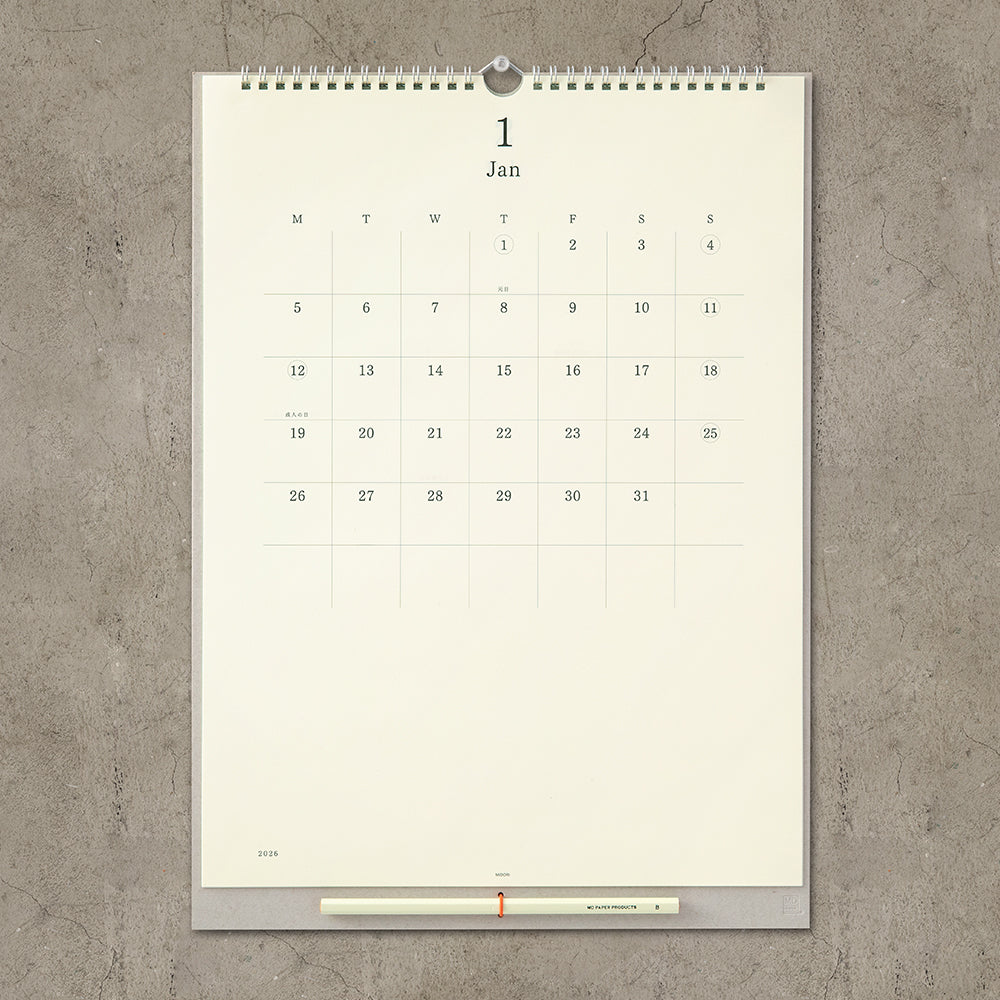 MIDORI MD 2026 Calendar Wall-Hanging with Pencil