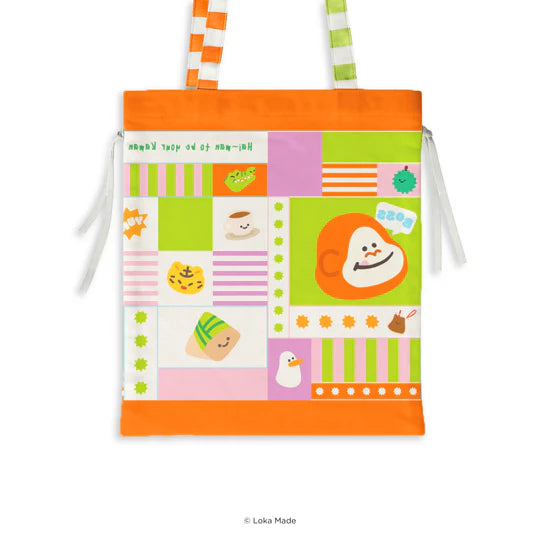LOKAMADE Kawan-Haiwan Drawstring Tote Bag TTD02: Sunny Side Friends