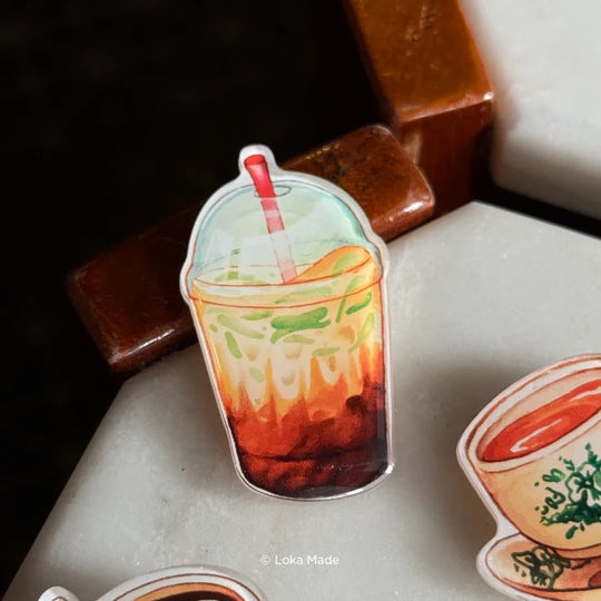 LOKAMADE Minum-minuman Deco Acrylic Pin IP01: Cendol & Kopi O