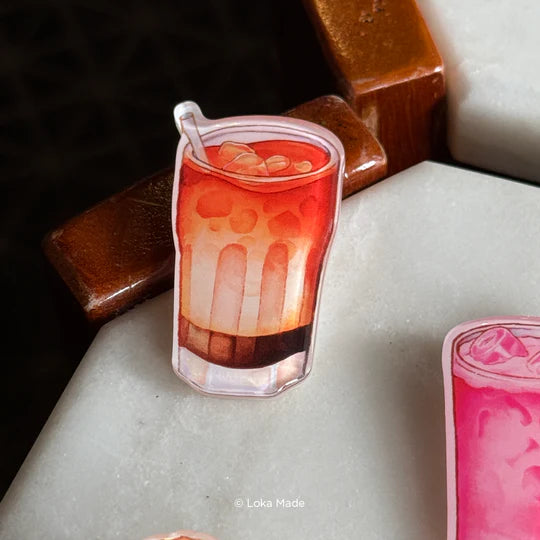 LOKAMADE Minum-minuman Deco Acrylic Pin IP05: 3 Layer Tea & Milo Dinosaur