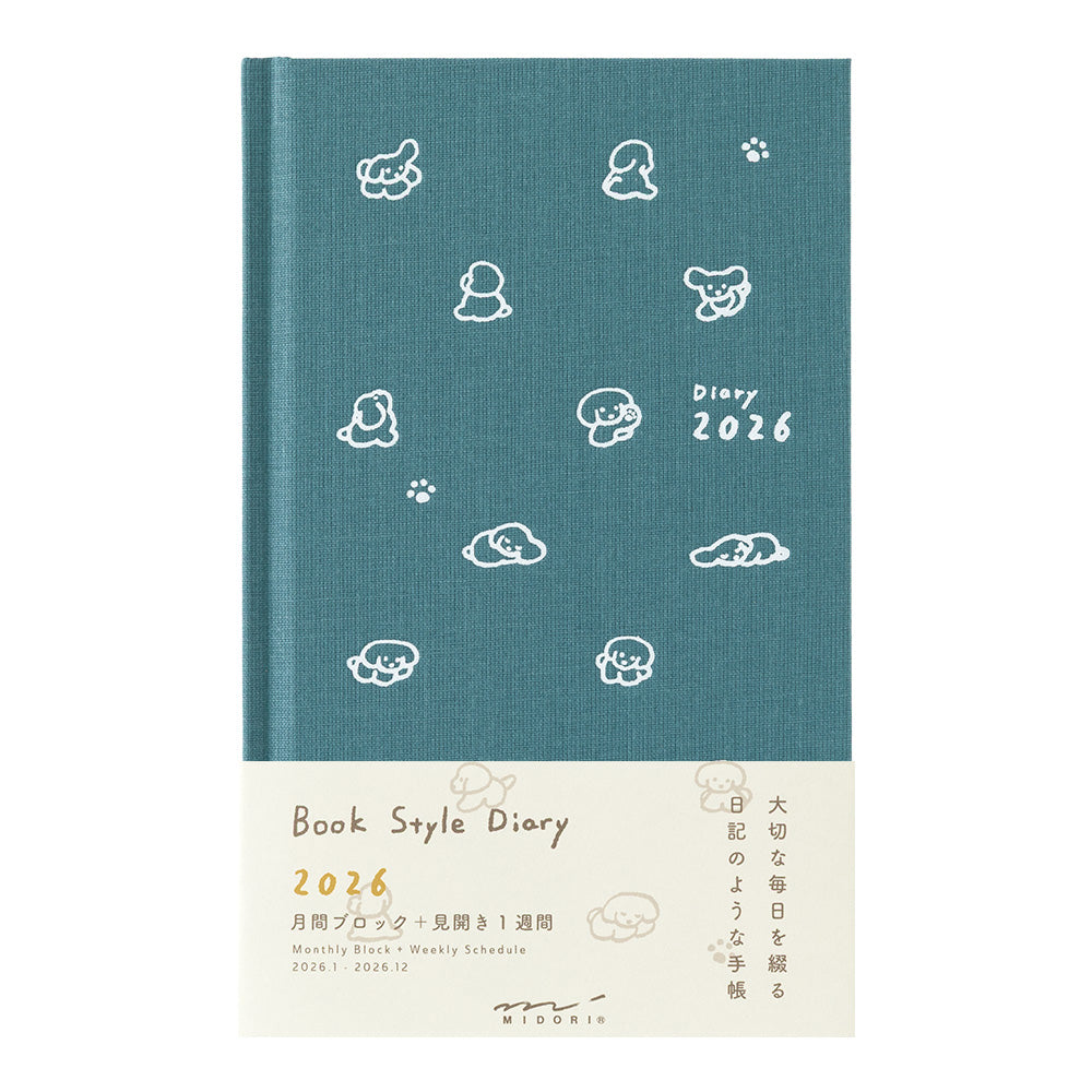 MIDORI 2026 Book Style Diary Dog B6 Blue-Green