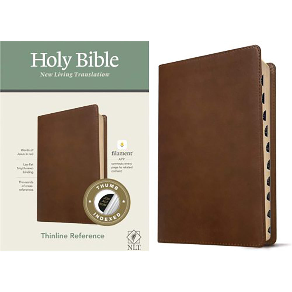 NLT - Thinline Reference Bible, Filament Enabled, LeatherLike, Rustic Brown, Indexed