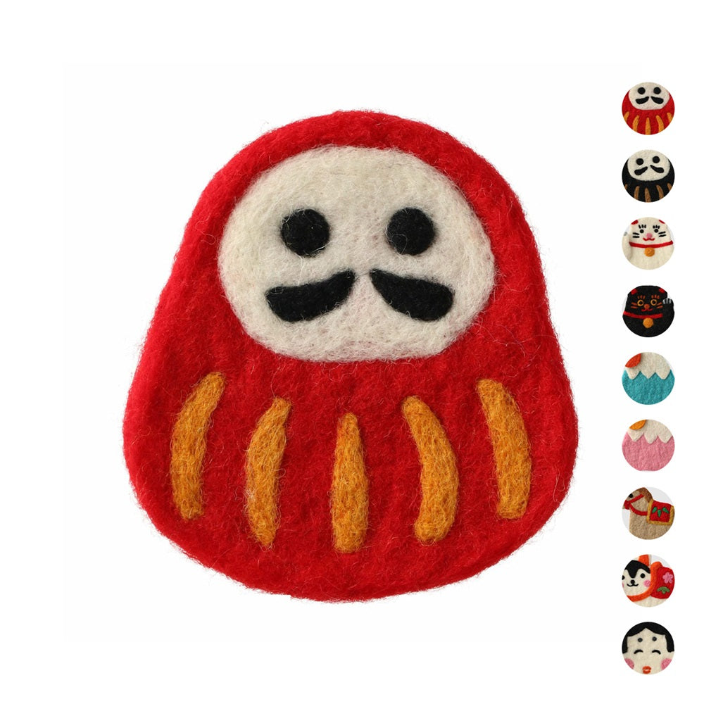 MARK'S Japan Fortune Motif Felt Coaster Daruma Red