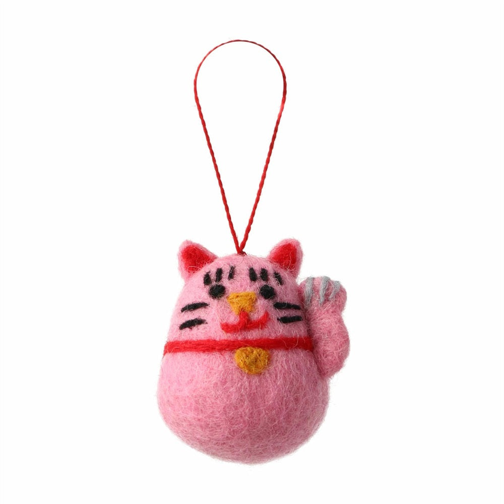 MARK'S Japan Fortune Motif Felt Ornament Lucky Cat Pink