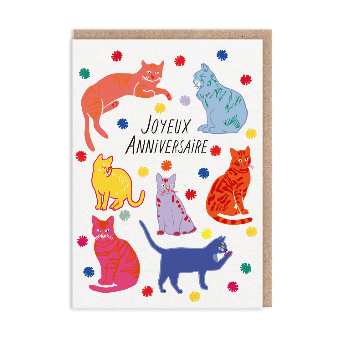 OHH DEER Card Joyeux Anniversaire Birthday Cats