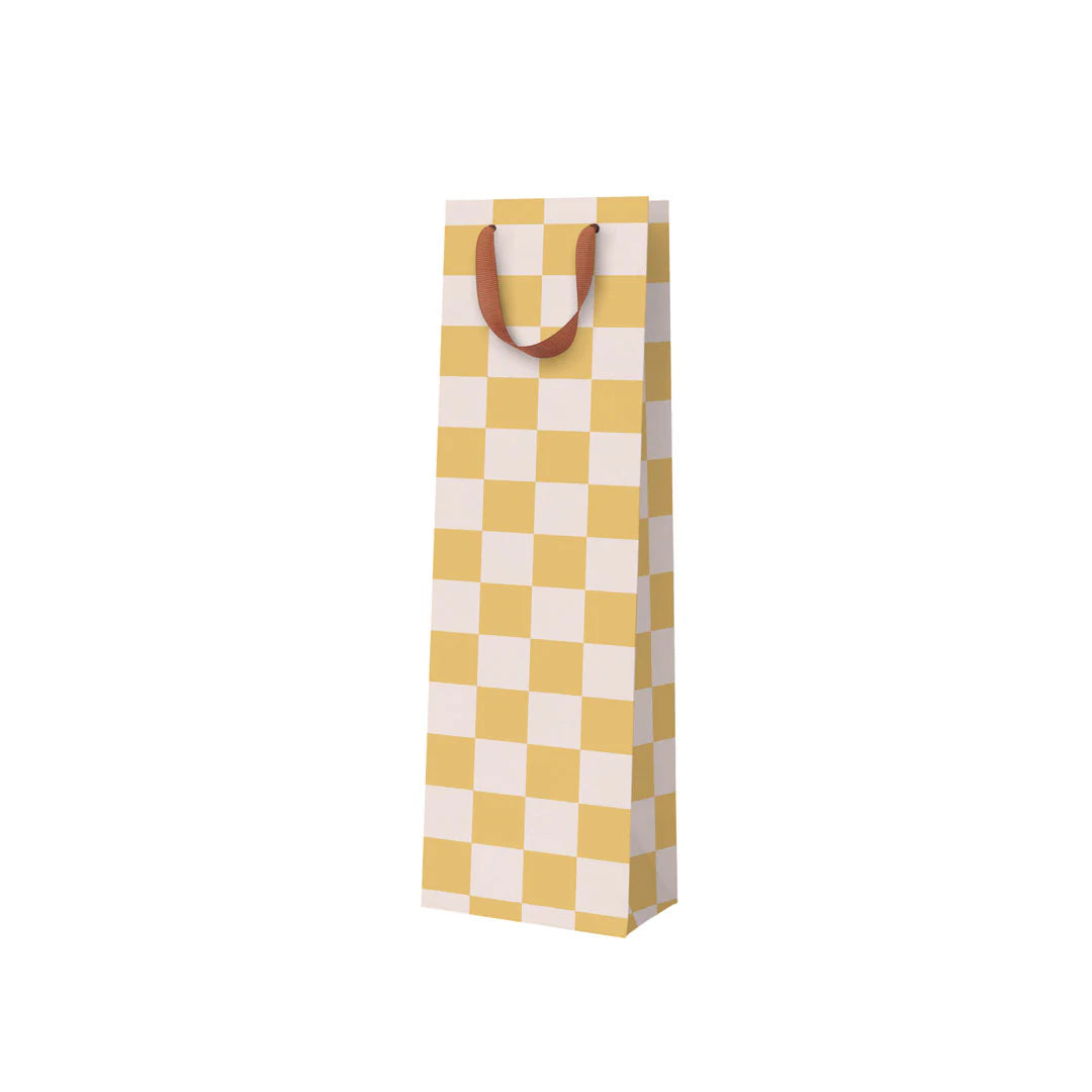 OHH DEER Bottle Gift Bag Mustard Checkerboard